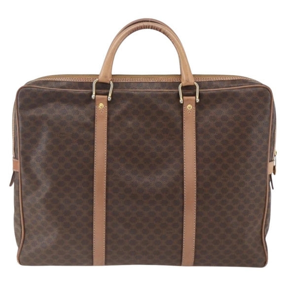 CELINE Macadam Canvas Business Bag PVC Leather Brown Gold Auth 168602