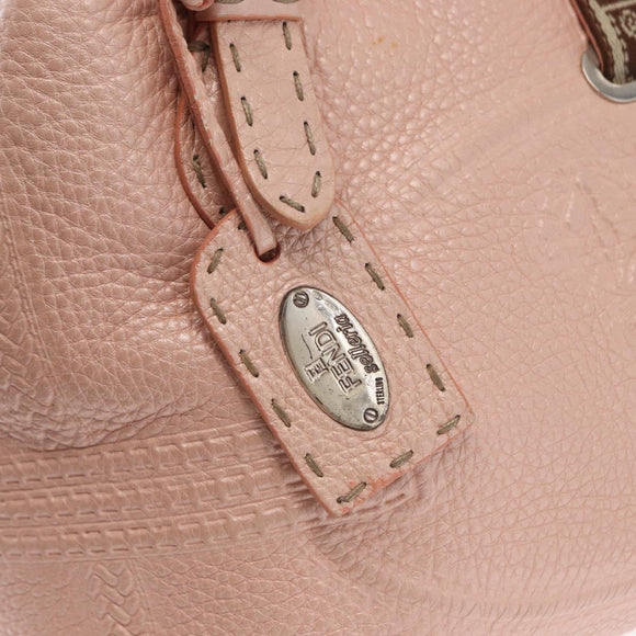 FENDI Celeria Villa Borghese Hand Bag Leather Pink Silver Auth 168606