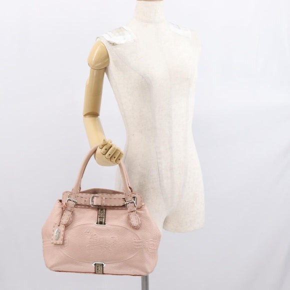 FENDI Celeria Villa Borghese Hand Bag Leather Pink Silver Auth 168606