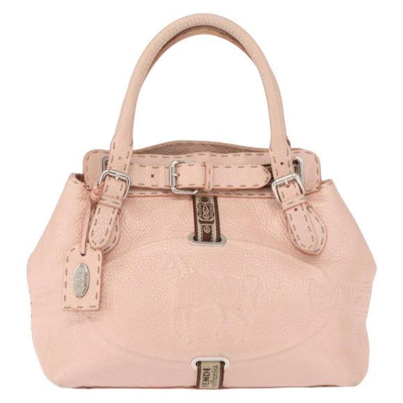 FENDI Celeria Villa Borghese Hand Bag Leather Pink Silver Auth 168606