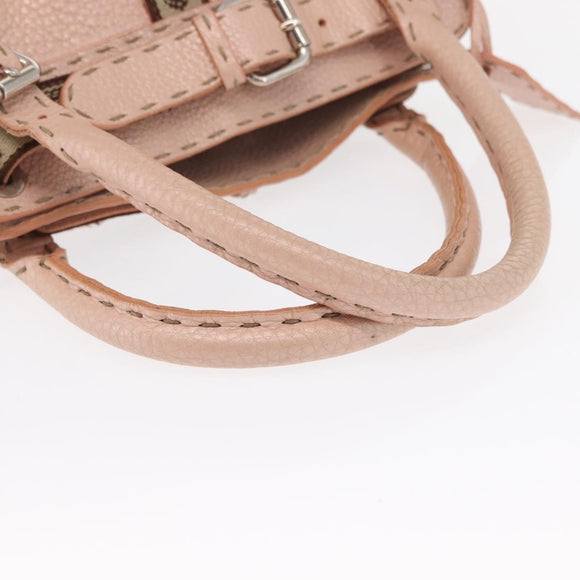 FENDI Celeria Villa Borghese Hand Bag Leather Pink Silver Auth 168606