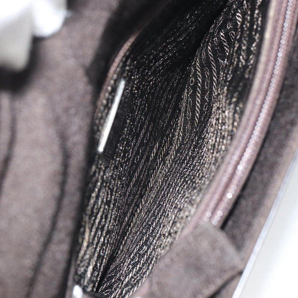 PRADA Handtasche Baumwolle Khaki Silber Auth 168612