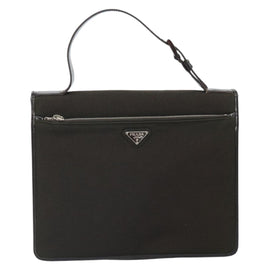 PRADA Hand Bag Cotton Khaki Silver Auth 168612 - 0