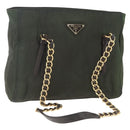 PRADA Chain Tote Bag Nylon Khaki Gold Auth 168613-1