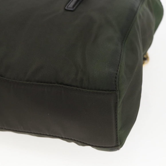 PRADA Chain Tote Bag Nylon Khaki Gold Auth 168613