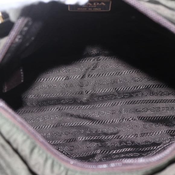 PRADA Chain Tote Bag Nylon Khaki Gold Auth 168613