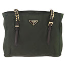 PRADA Chain Tote Bag Nylon Khaki Gold Auth 168613-13