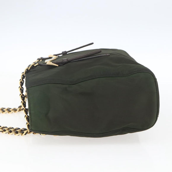 PRADA Chain Tote Bag Nylon Khaki Gold Auth 168613
