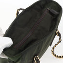 PRADA Chain Tote Bag Nylon Khaki Gold Auth 168613-6