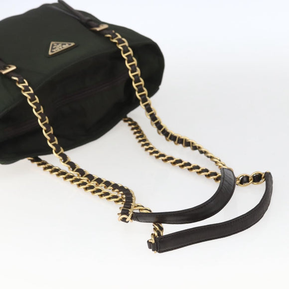 PRADA Chain Tote Bag Nylon Khaki Gold Auth 168613
