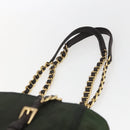 PRADA Chain Tote Bag Nylon Khaki Gold Auth 168613-8