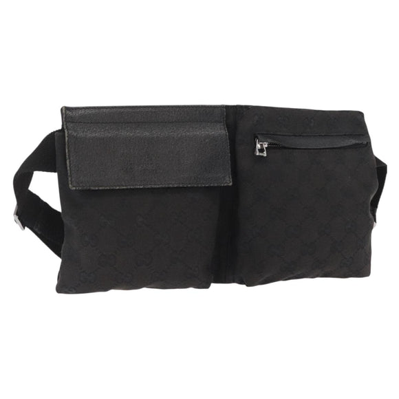 GUCCI GG Canvas Waist bag Black Silver 28566 Auth 168615
