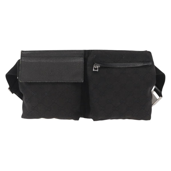GUCCI GG Canvas Waist bag Black Silver 28566 Auth 168615