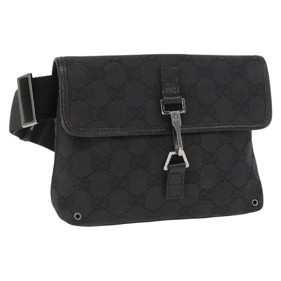 GUCCI GG Canvas Jackie Waist bag Black Silver 92543 Auth 168617