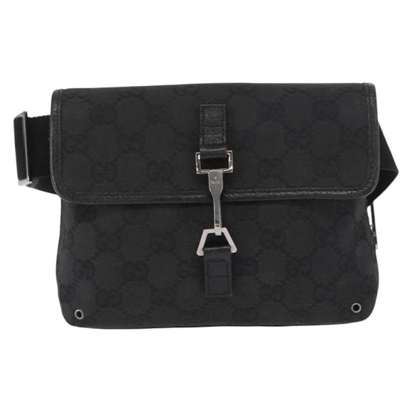 GUCCI GG Canvas Jackie Waist bag Black Silver 92543 Auth 168617