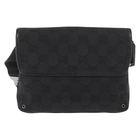 GUCCI GG Canvas Jackie Waist bag Black Silver 92543 Auth 168617