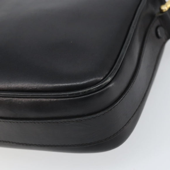 CELINE Shoulder Bag Leather Black Gold Auth 168618