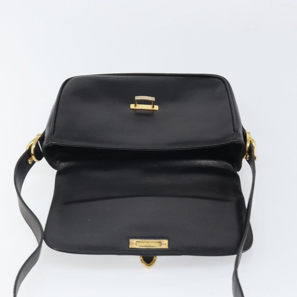 CELINE Shoulder Bag Leather Black Gold Auth 168618