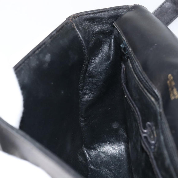 CELINE Shoulder Bag Leather Black Gold Auth 168618