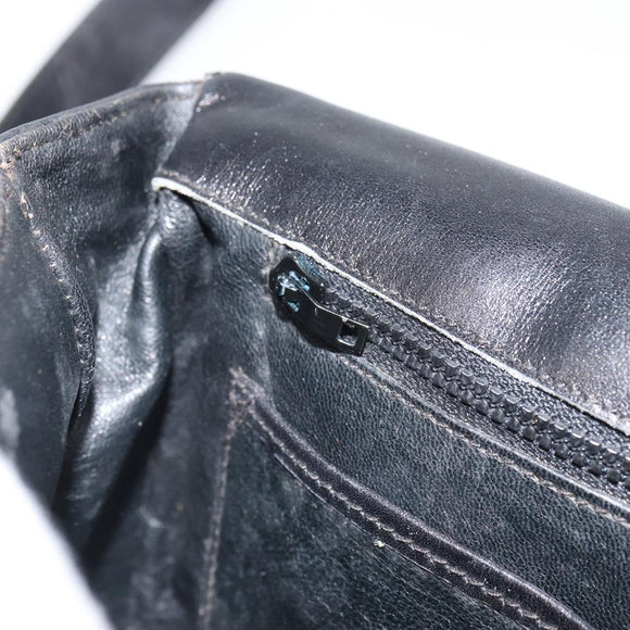 CELINE Shoulder Bag Leather Black Gold Auth 168618