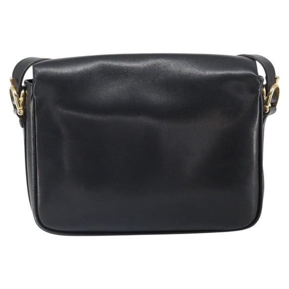 CELINE Shoulder Bag Leather Black Gold Auth 168618