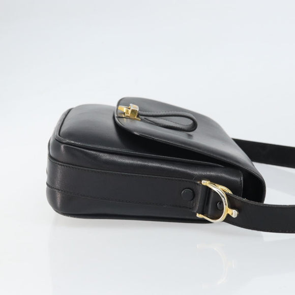 CELINE Shoulder Bag Leather Black Gold Auth 168618