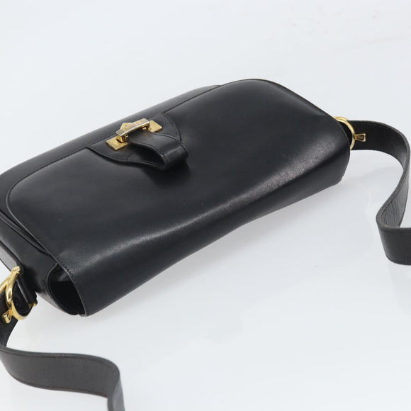 CELINE Shoulder Bag Leather Black Gold Auth 168618