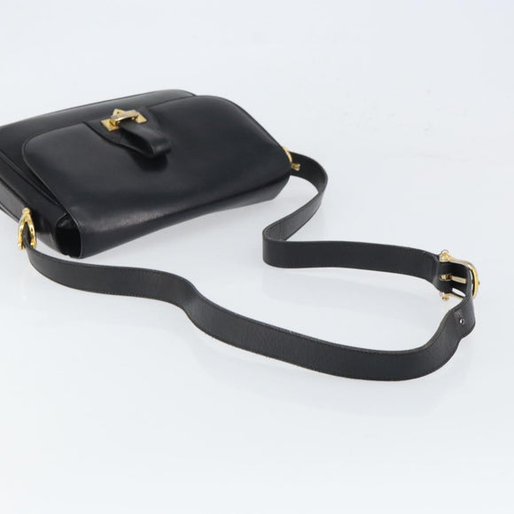 CELINE Shoulder Bag Leather Black Gold Auth 168618