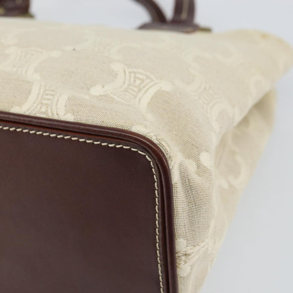 CELINE Macadam Canvas Hand Bag Beige Gold Auth 168626