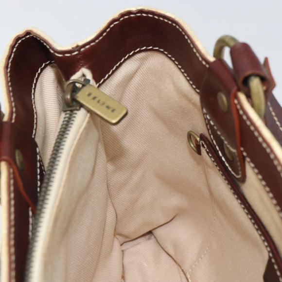 CELINE Macadam Canvas Hand Bag Beige Gold Auth 168626