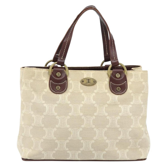 CELINE Macadam Canvas Hand Bag Beige Gold Auth 168626