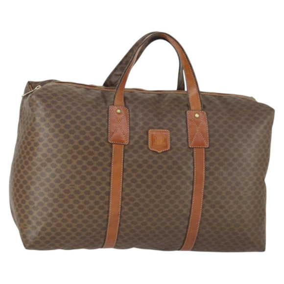 CELINE Macadam Canvas Boston Bag PVC Leather Brown Gold Auth 168631