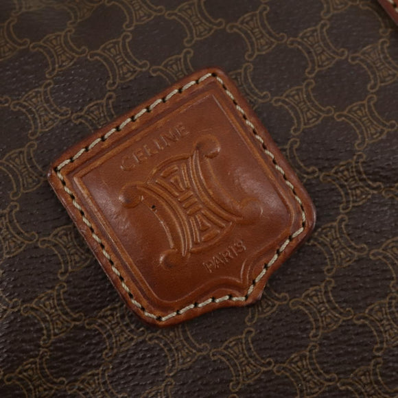 CELINE Macadam Canvas Boston Bag PVC Leather Brown Gold Auth 168631