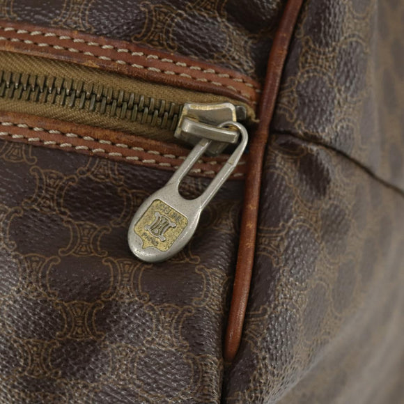 CELINE Macadam Canvas Boston Bag PVC Leather Brown Gold Auth 168631