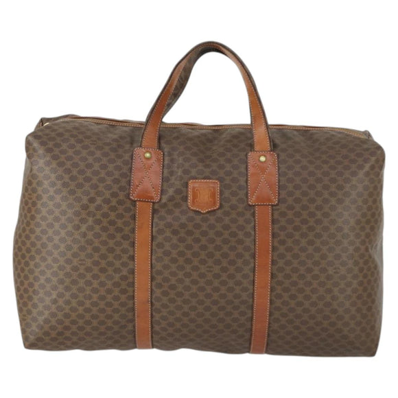 CELINE Macadam Canvas Boston Bag PVC Leather Brown Gold Auth 168631