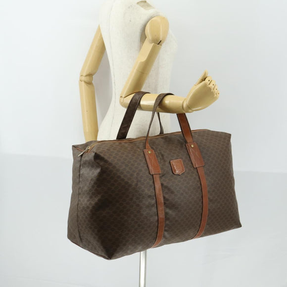 CELINE Macadam Canvas Boston Bag PVC Leather Brown Gold Auth 168631