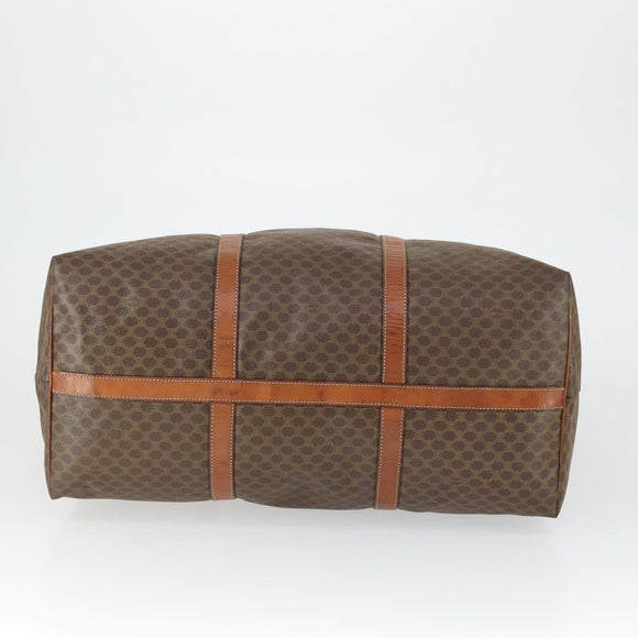 CELINE Macadam Canvas Boston Bag PVC Leather Brown Gold Auth 168631