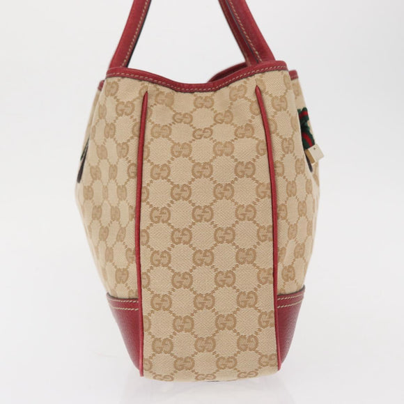GUCCI Pretty GG Canvas Web Sherry Line Hand Bag Beige Gold 163805 Auth 168644