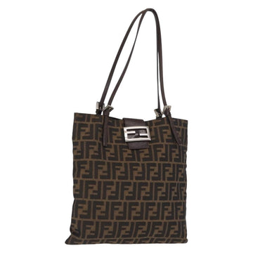 FENDI Zucca Canvas Tote Bag Black Brown Auth 168646