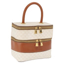 CELINE Macadam Canvas Vanity Hand Bag PVC White Gold Auth 168649-1