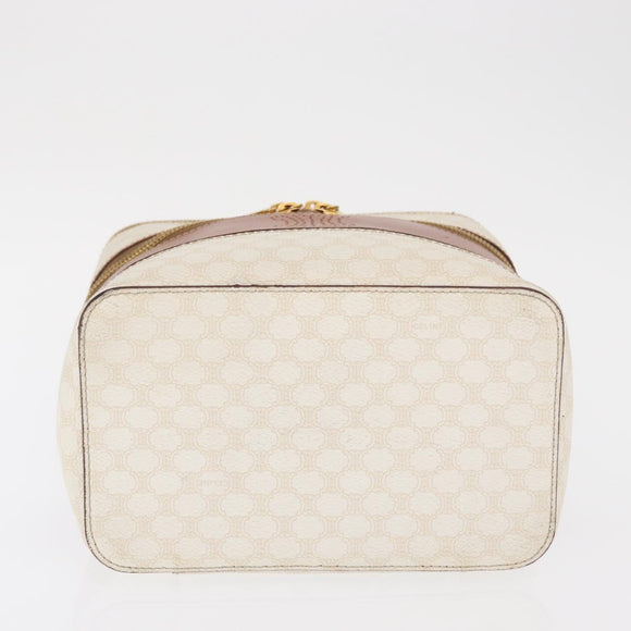 CELINE Macadam Canvas Vanity Hand Bag PVC White Gold Auth 168649