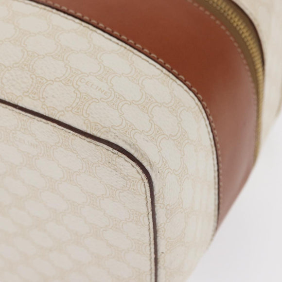 CELINE Macadam Canvas Vanity Hand Bag PVC White Gold Auth 168649