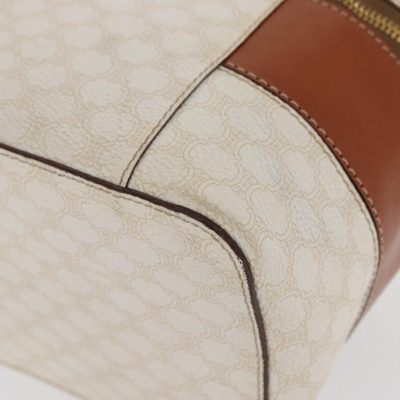CELINE Macadam Canvas Vanity Hand Bag PVC White Gold Auth 168649