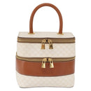 CELINE Macadam Canvas Vanity Hand Bag PVC White Gold Auth 168649-2