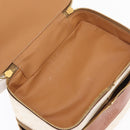 CELINE Macadam Canvas Vanity Hand Bag PVC White Gold Auth 168649-22