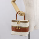 CELINE Macadam Canvas Vanity Hand Bag PVC White Gold Auth 168649-25