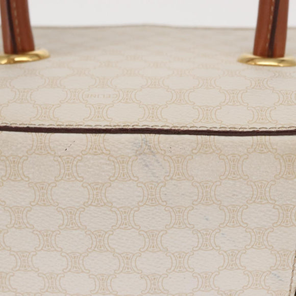 CELINE Macadam Canvas Vanity Hand Bag PVC White Gold Auth 168649