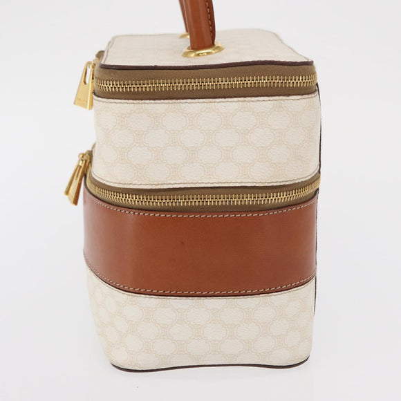 CELINE Macadam Canvas Vanity Hand Bag PVC White Gold Auth 168649