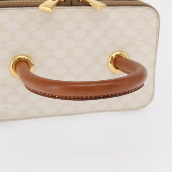 CELINE Macadam Canvas Vanity Hand Bag PVC White Gold Auth 168649