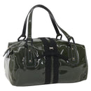 Salvatore Ferragamo Hand Bag Patent leather Khaki Silver Auth 168650-1